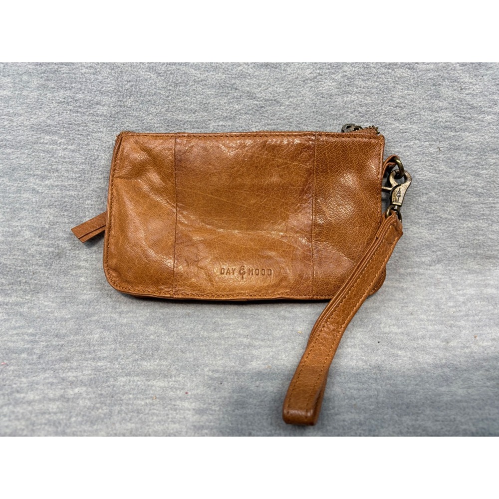 Day & Mood Anthropologie Tan Leather Wristlet Pouch Zippered Clutch Wallet